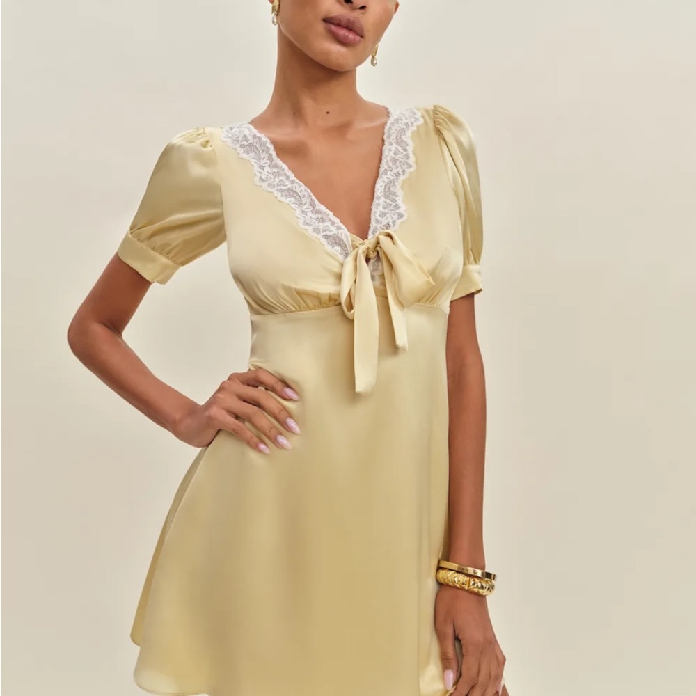 Reformation Avin Silk Dress Blonde